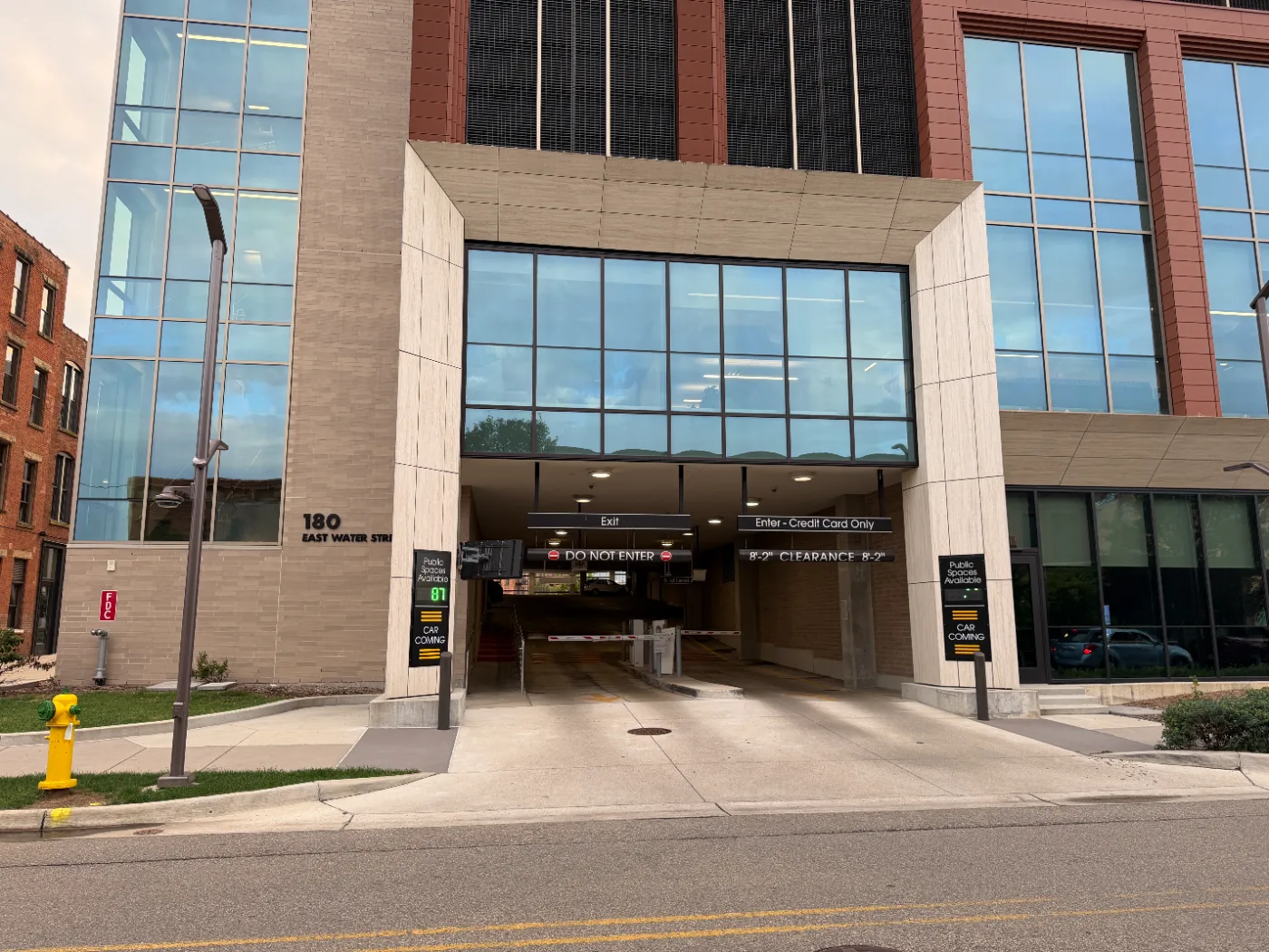 The 180 East Water Street parking structure entrance